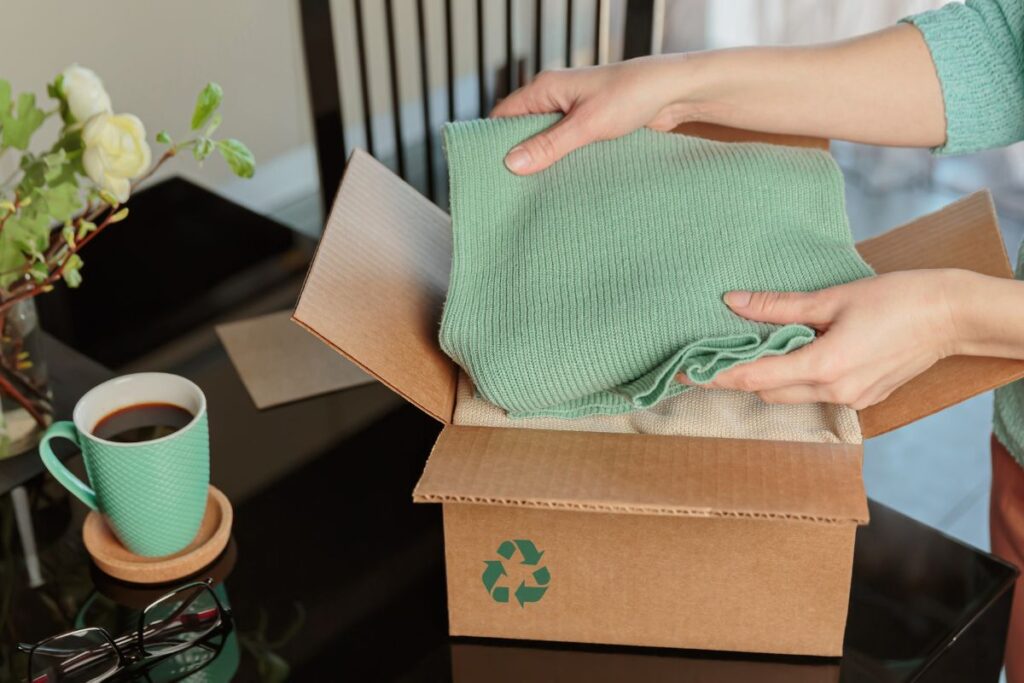 sustaianable clothing put inside a box